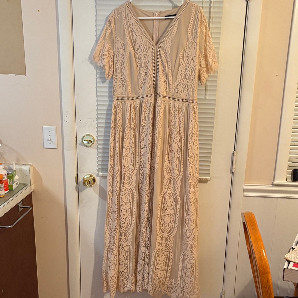 Merokeety V-neck Floral Lace Maxi Dress Boho Summer Party Size XXL 55” Legnth